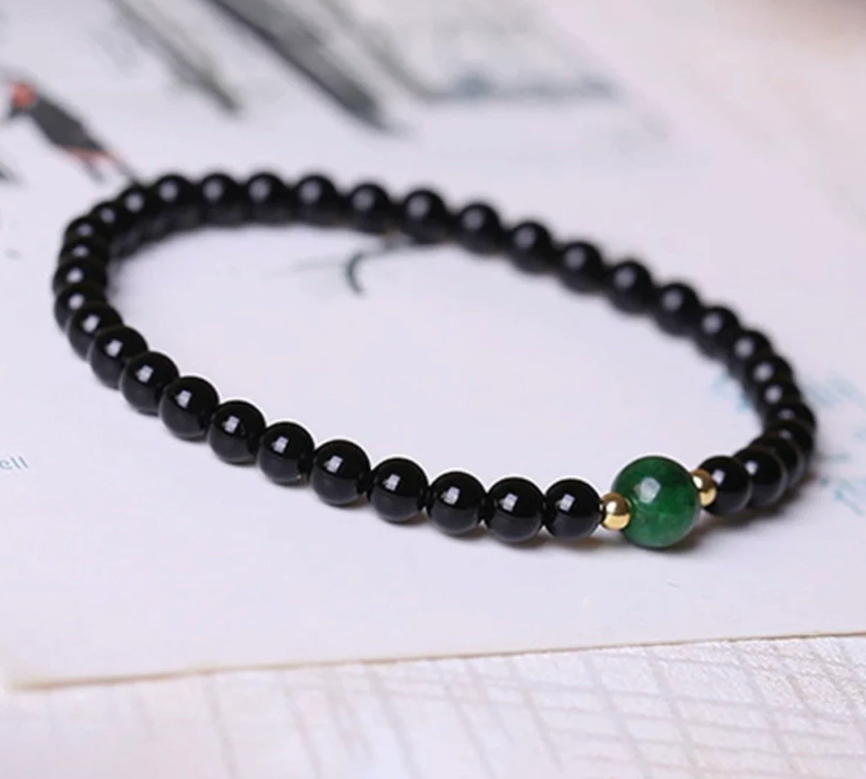 Minimalist Black Obsidian Water Gemstone Stretchy Bracelet