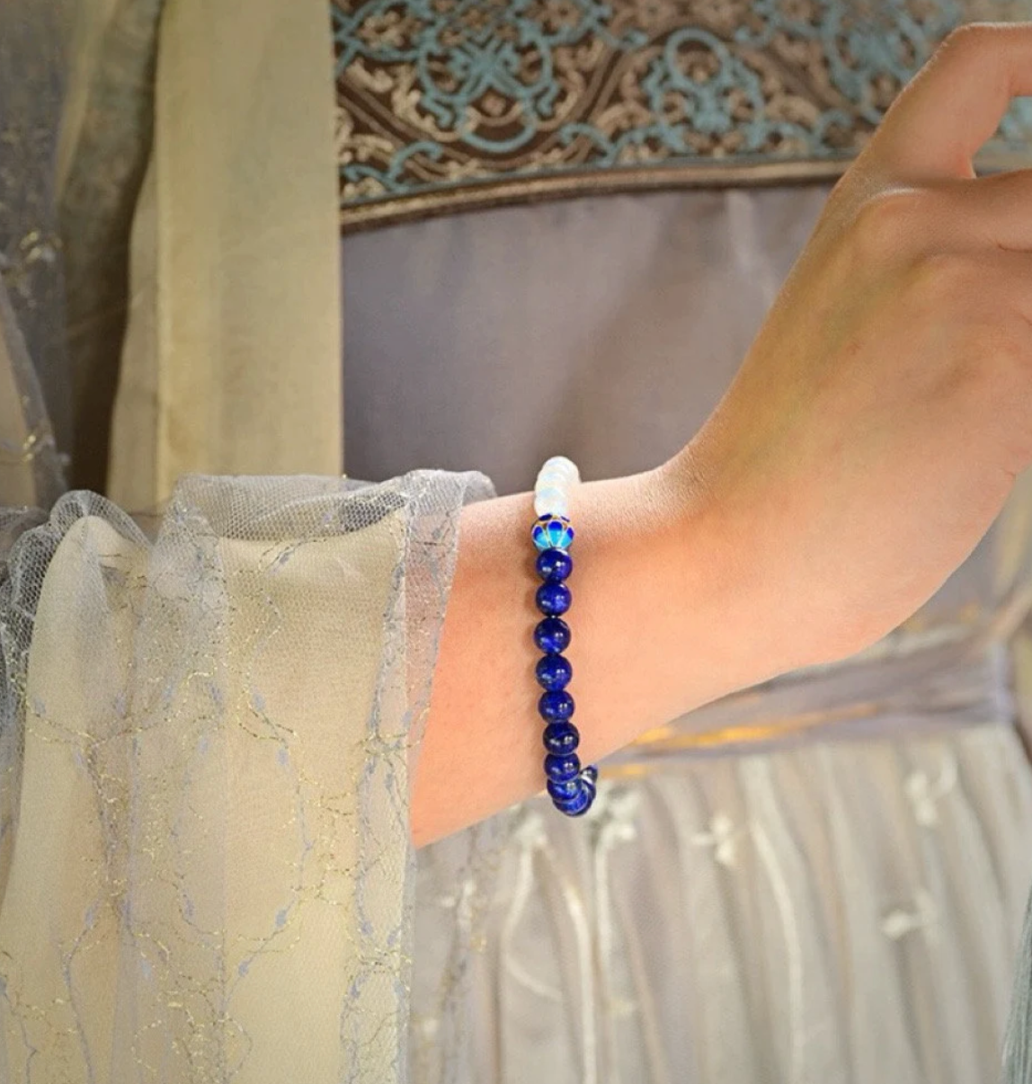 Natural Lapis Lazuli GemStone Beaded Yinyang Daosim Bracelet 