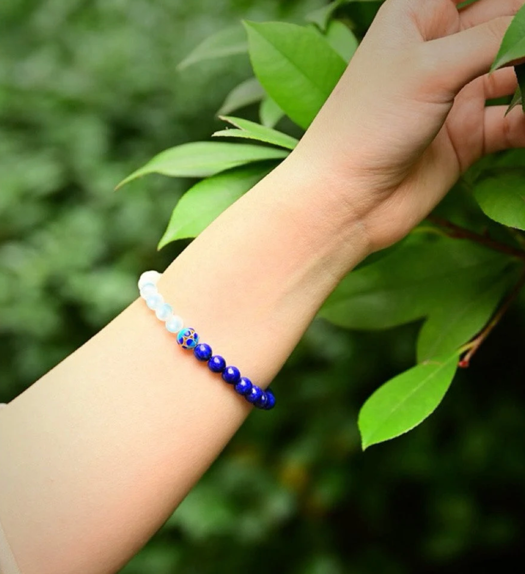 Natural Lapis Lazuli GemStone Beaded Yinyang Daosim Bracelet 